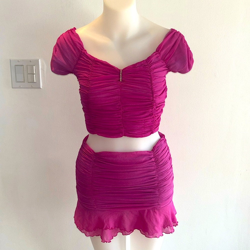 Y2K Vintage Dusty Fuchsia 2-Piece Ruched Skirt Set